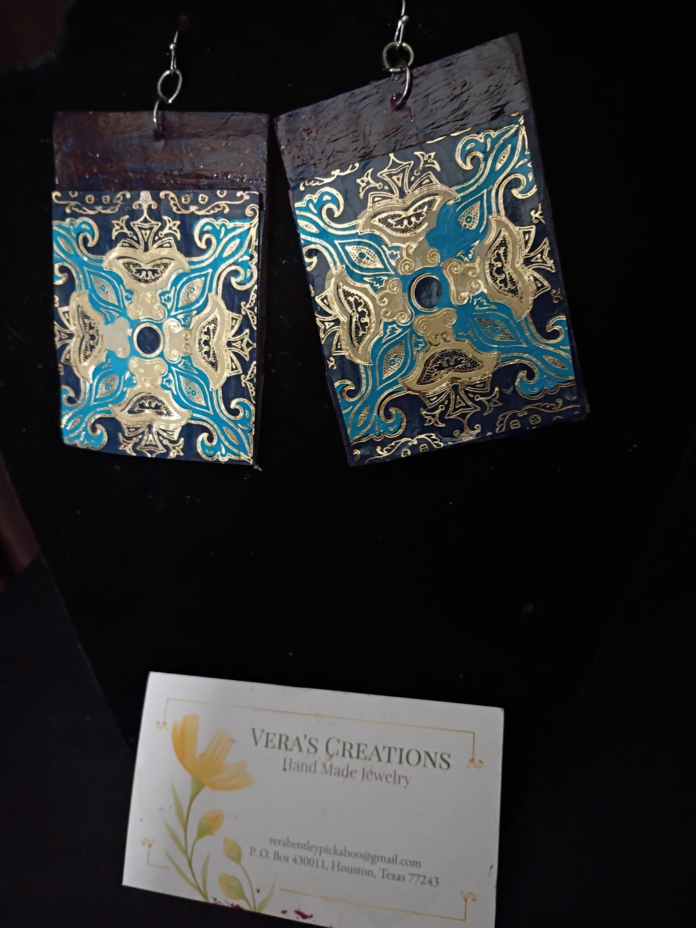 Teal and Gold Handcrafted Earrings